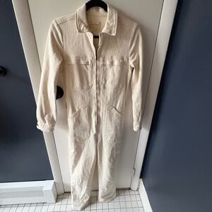 Cream Utility Zip-Front Jumpsuit
